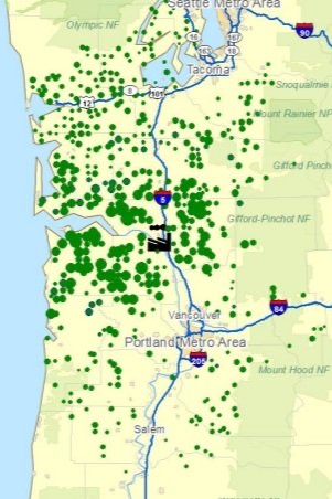 Map of southwest Washington and northwest Oregon showing timber supply areas around Longview